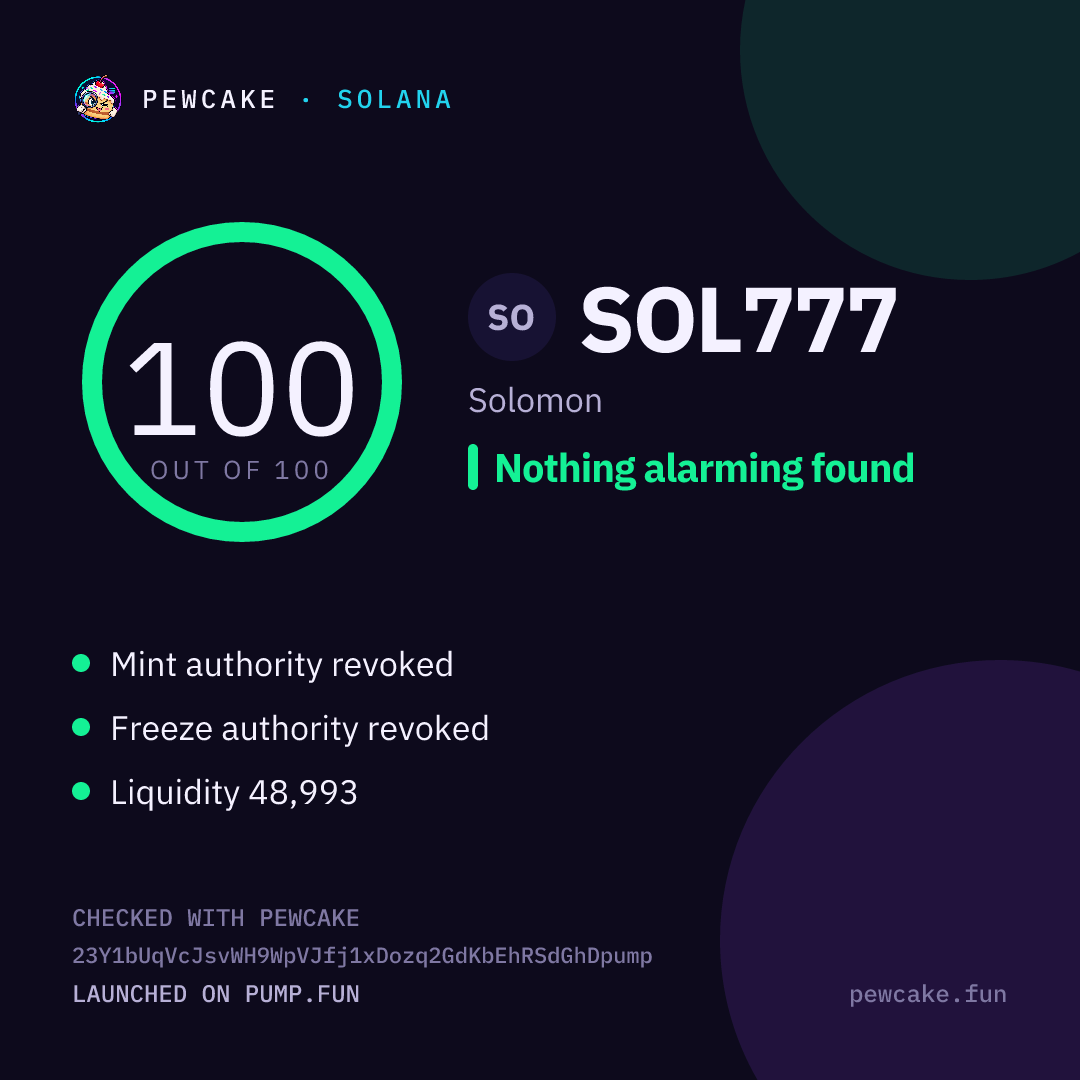 Pewcake risk card for SOL777