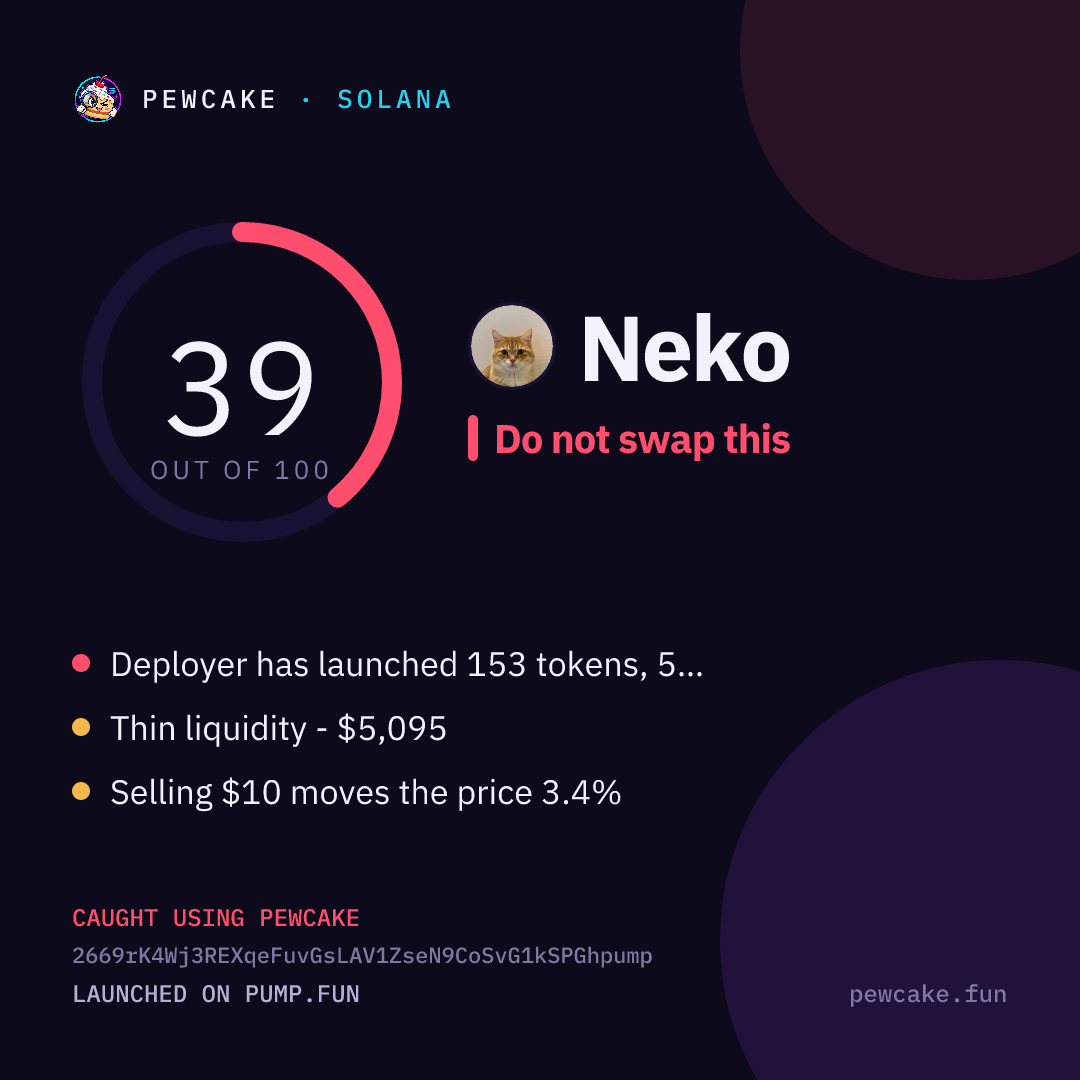 Pewcake risk card for Neko
