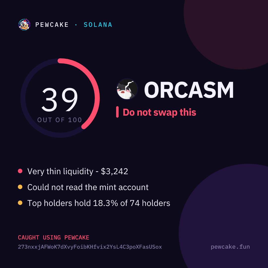 Pewcake risk card for ORCASM
