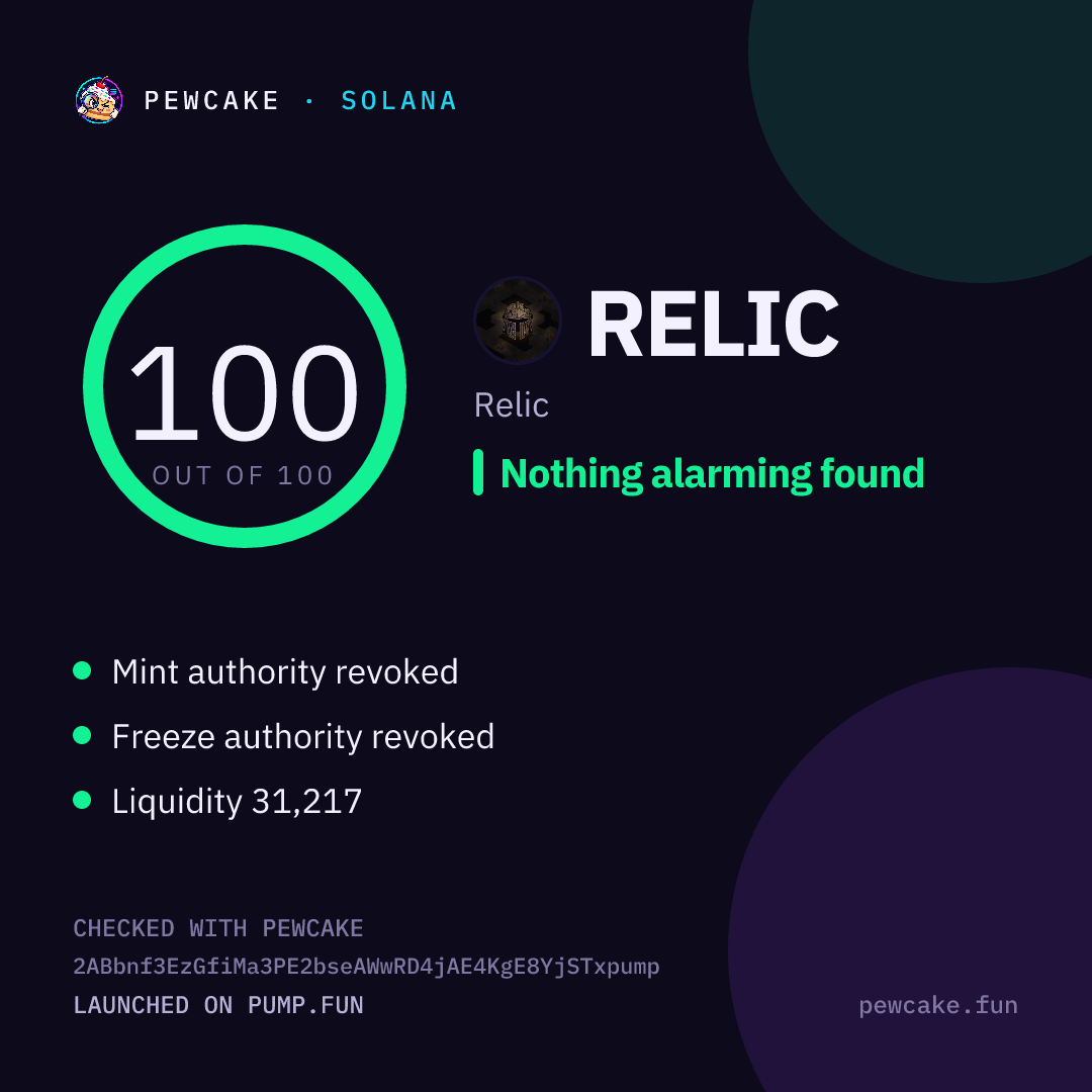 Pewcake risk card for RELIC