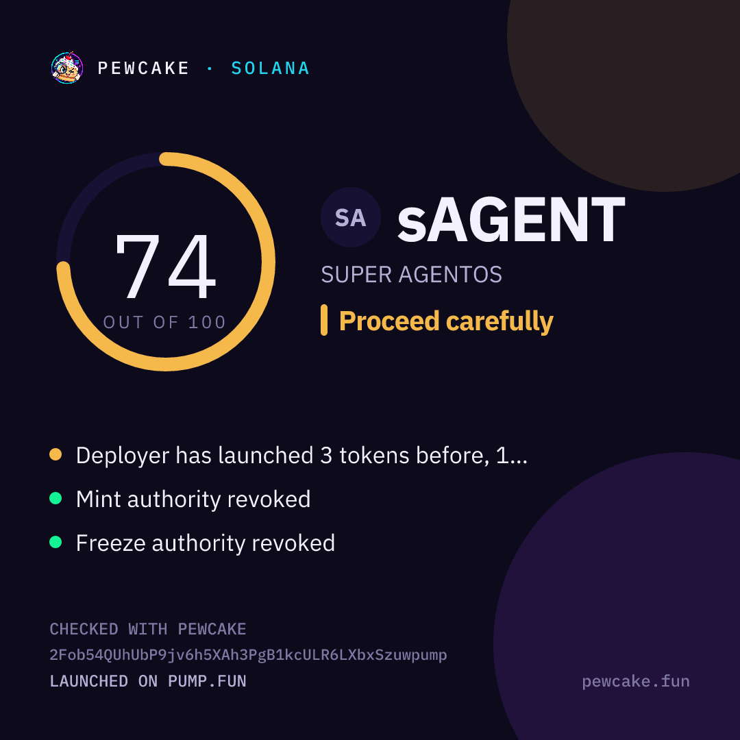 Pewcake risk card for sAGENT