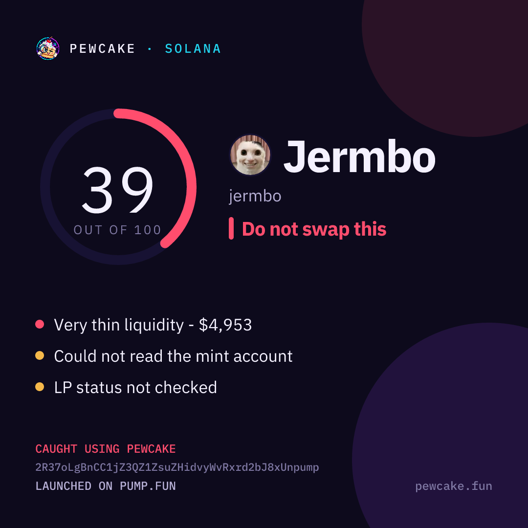 Pewcake risk card for Jermbo