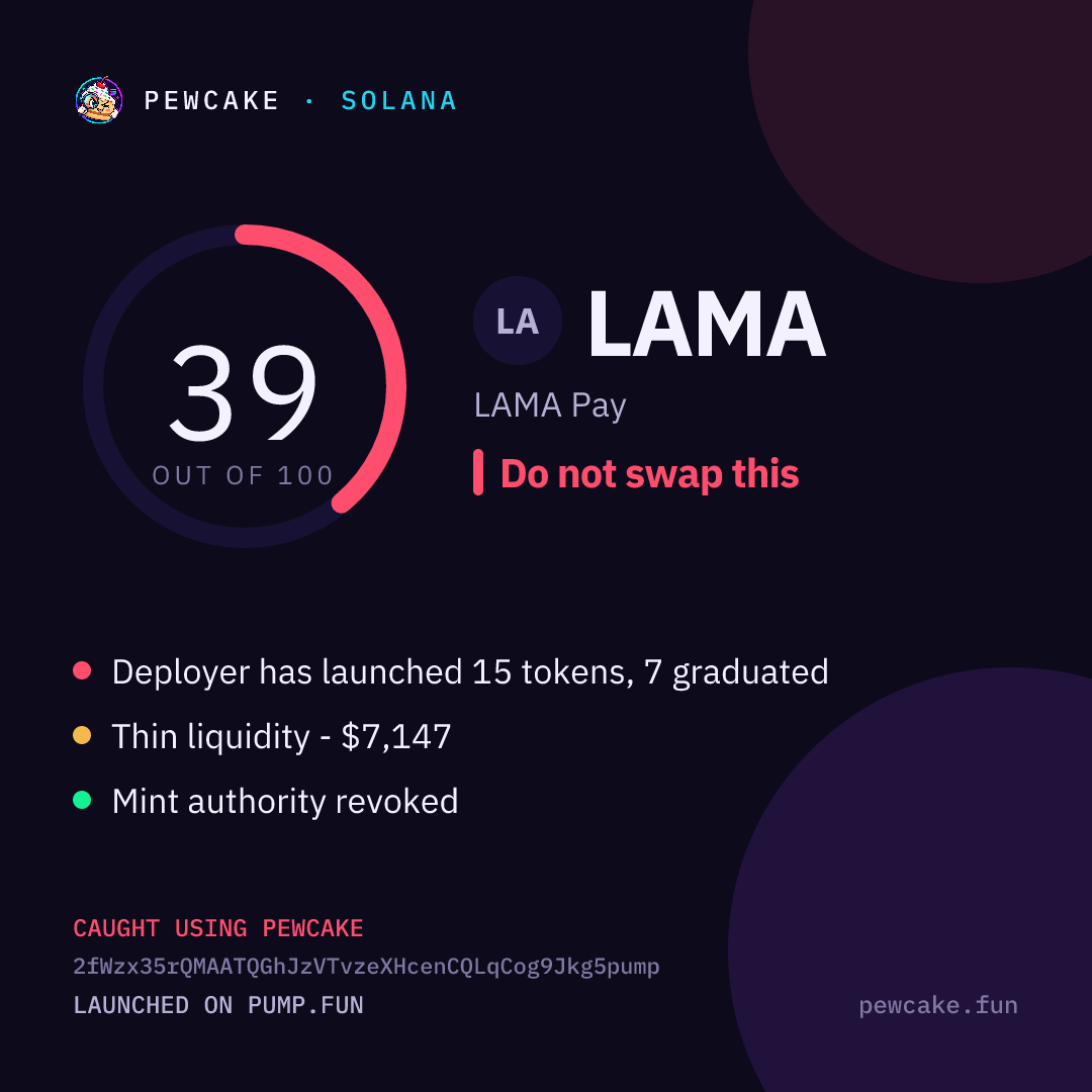 Pewcake risk card for LAMA