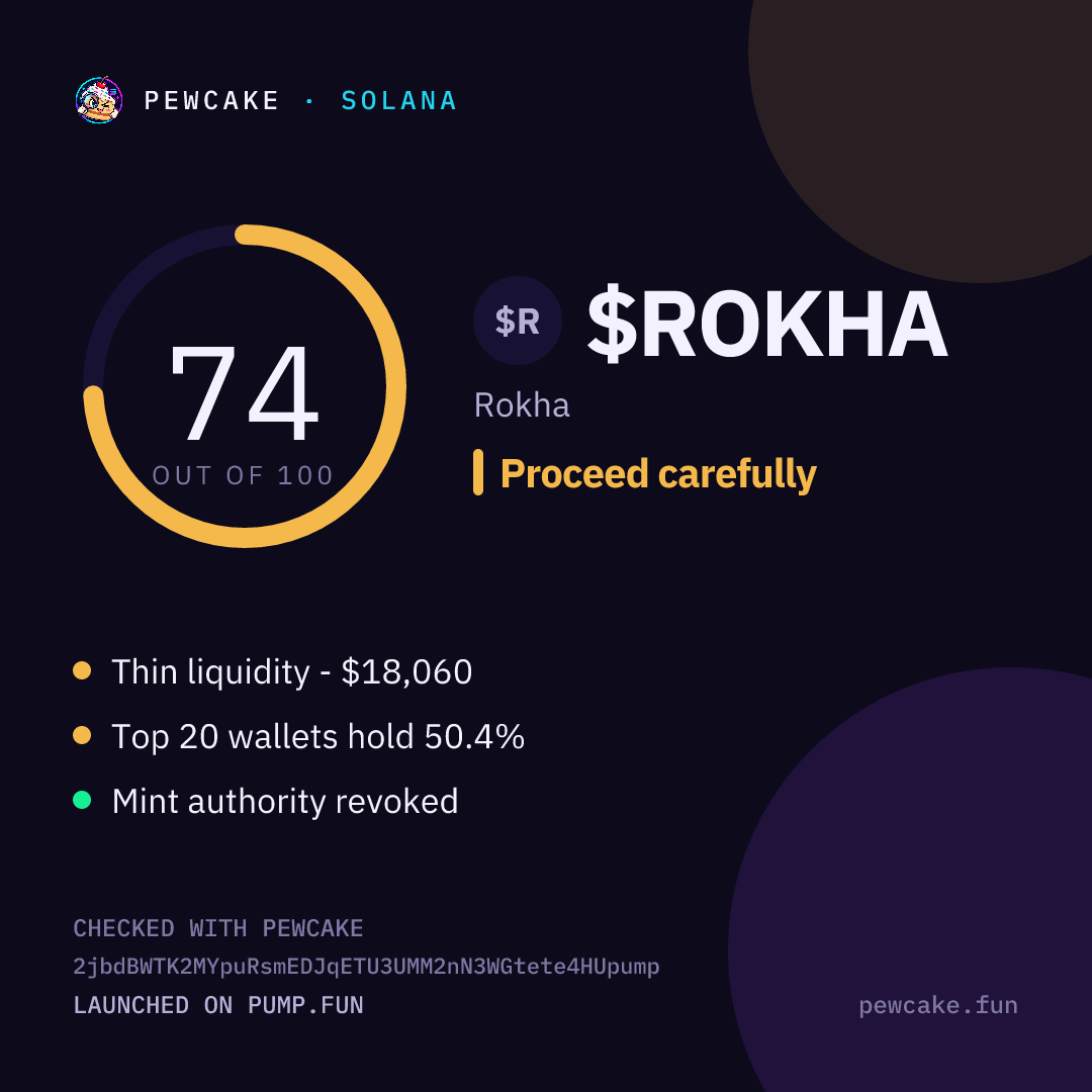 Pewcake risk card for $ROKHA
