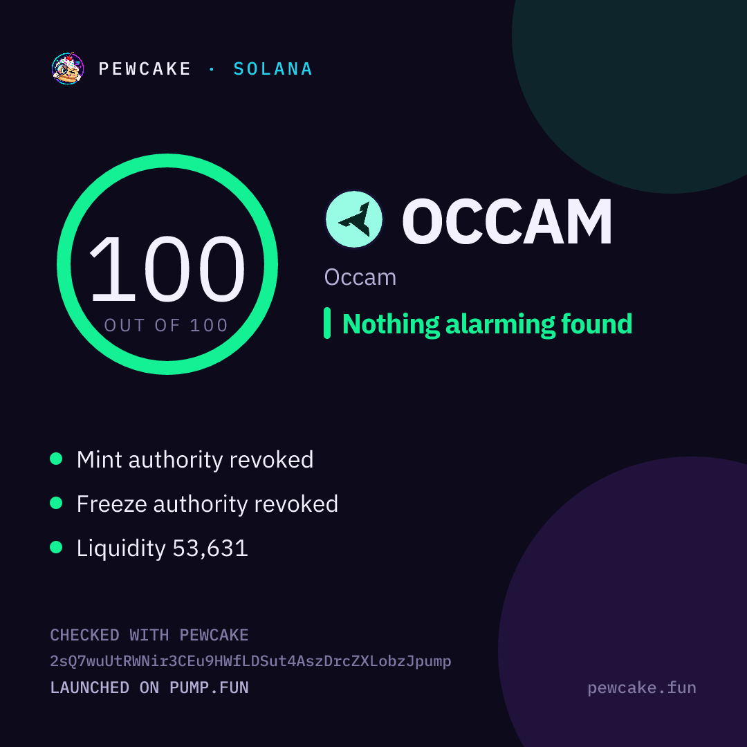 Pewcake risk card for OCCAM