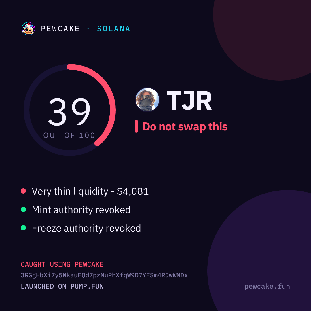 Pewcake risk card for TJR