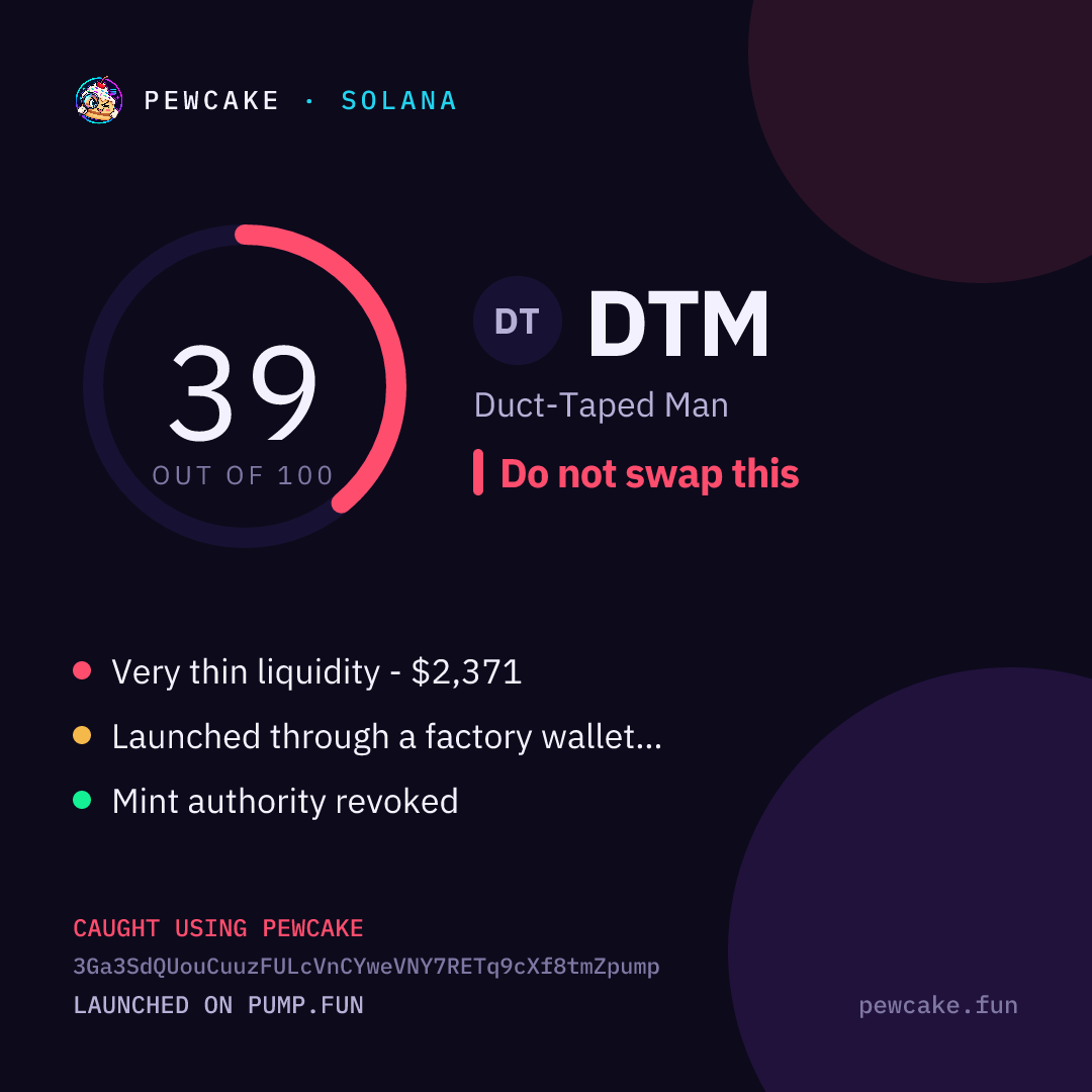 Pewcake risk card for DTM