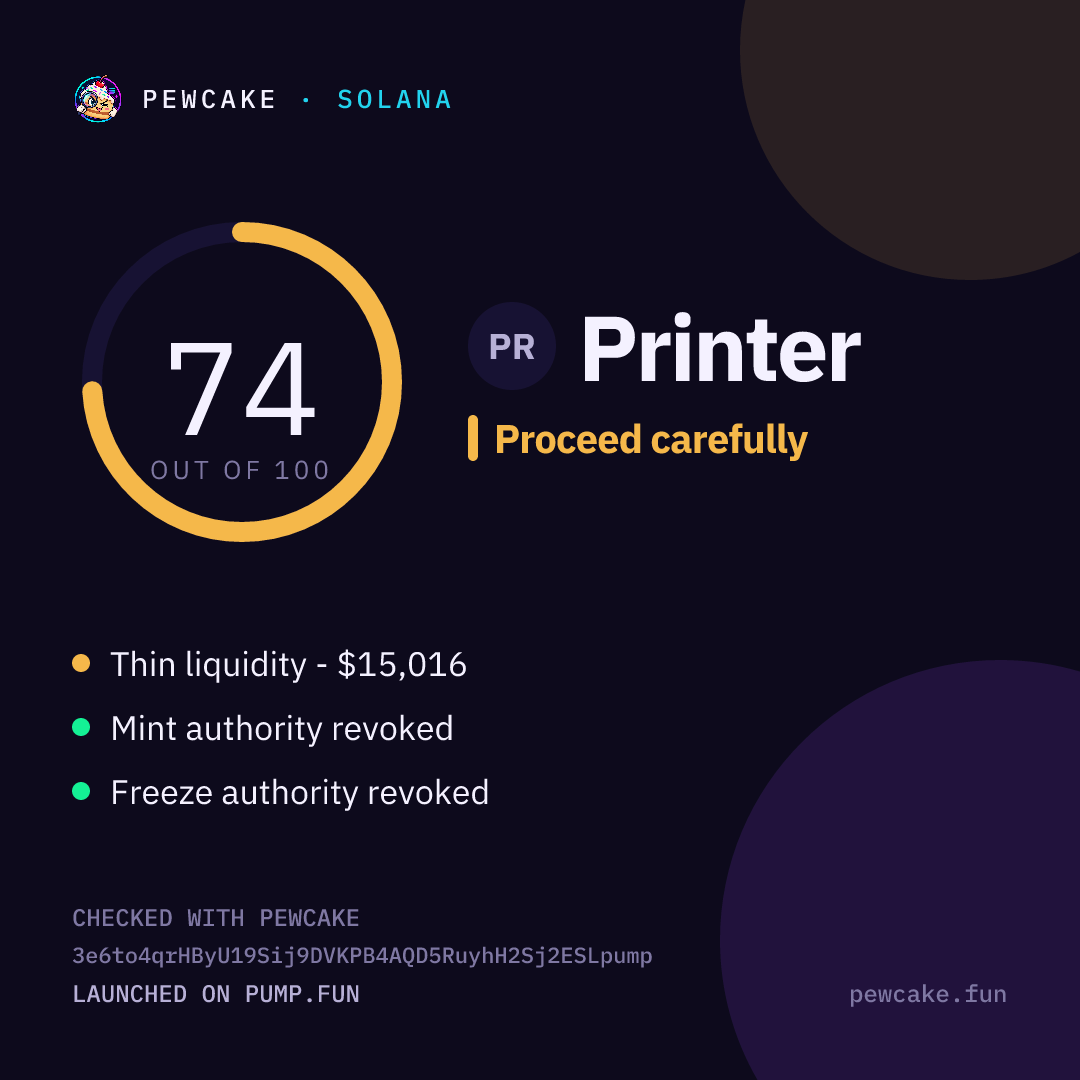 Pewcake risk card for Printer