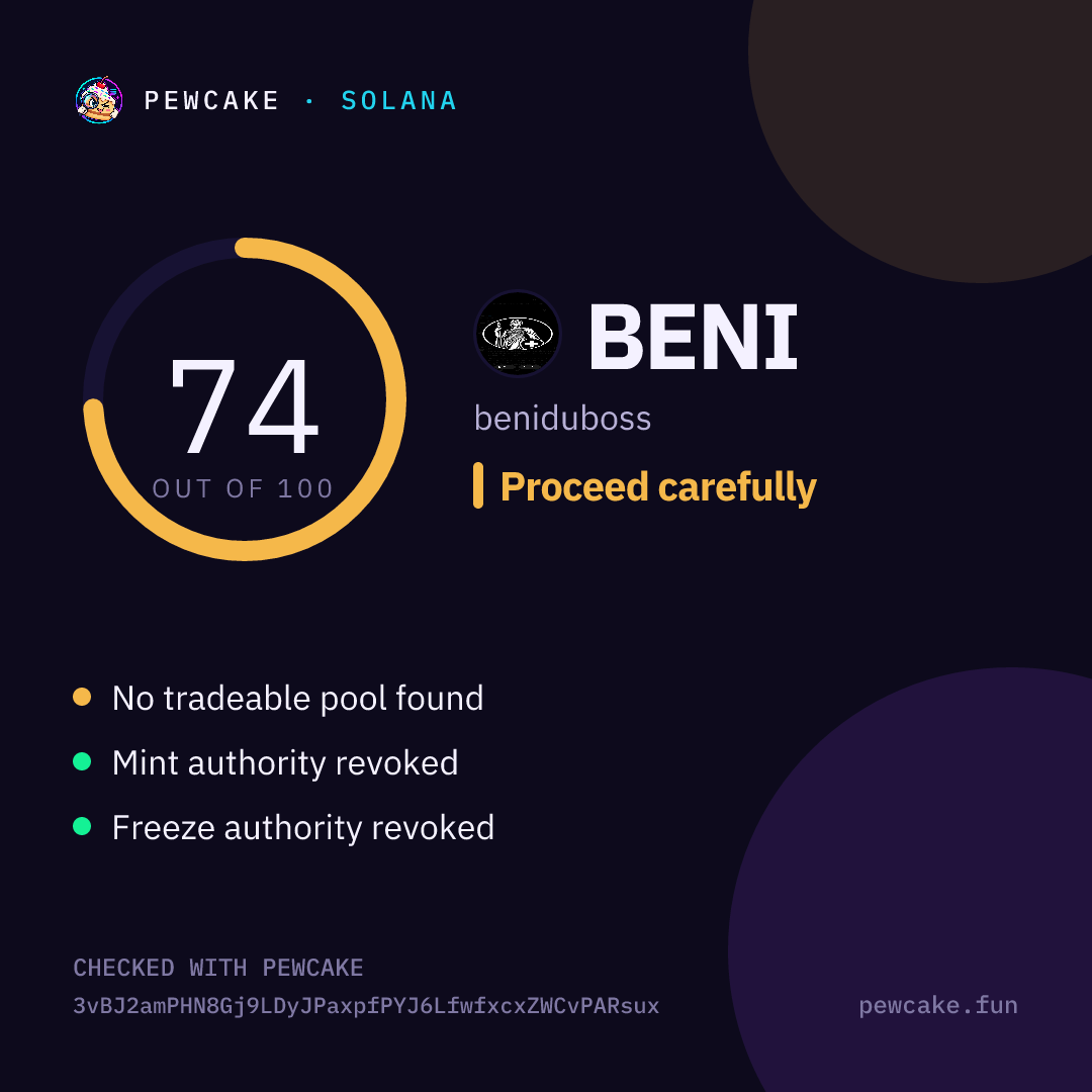 Pewcake risk card for 3vBJ2a…Rsux
