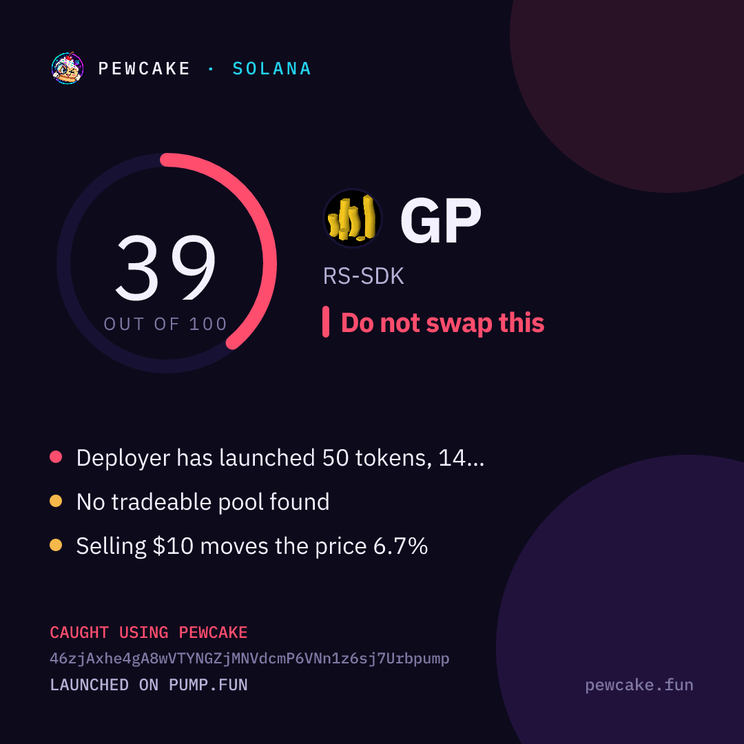 Pewcake risk card for 46zjAx…pump