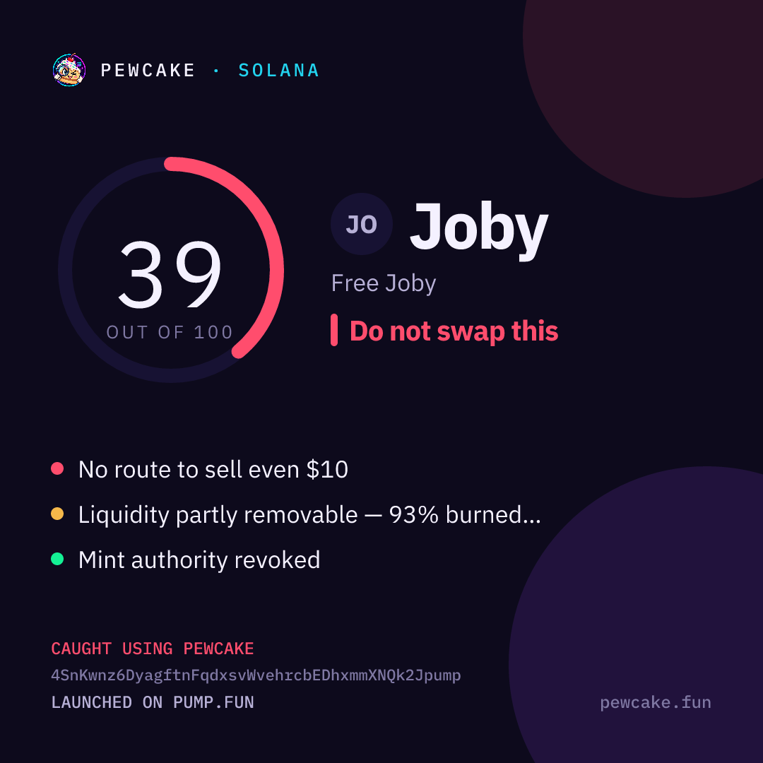 Pewcake risk card for Joby