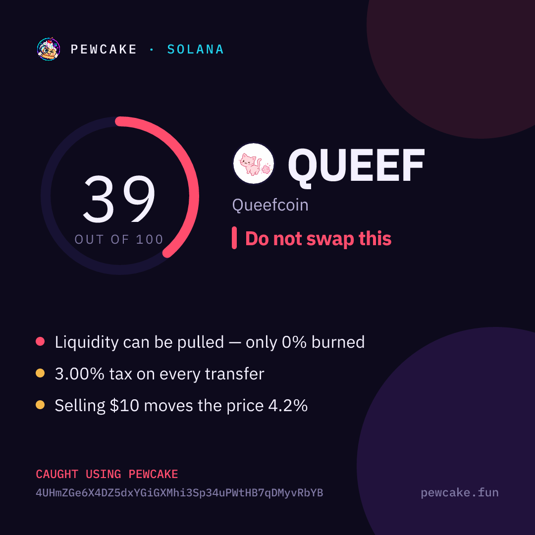 Pewcake risk card for QUEEF