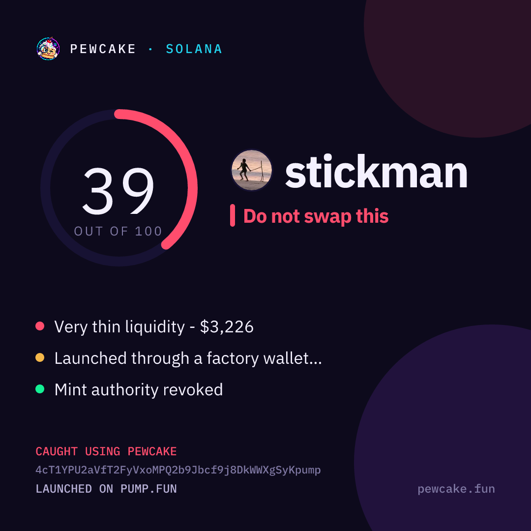 Pewcake risk card for stickman