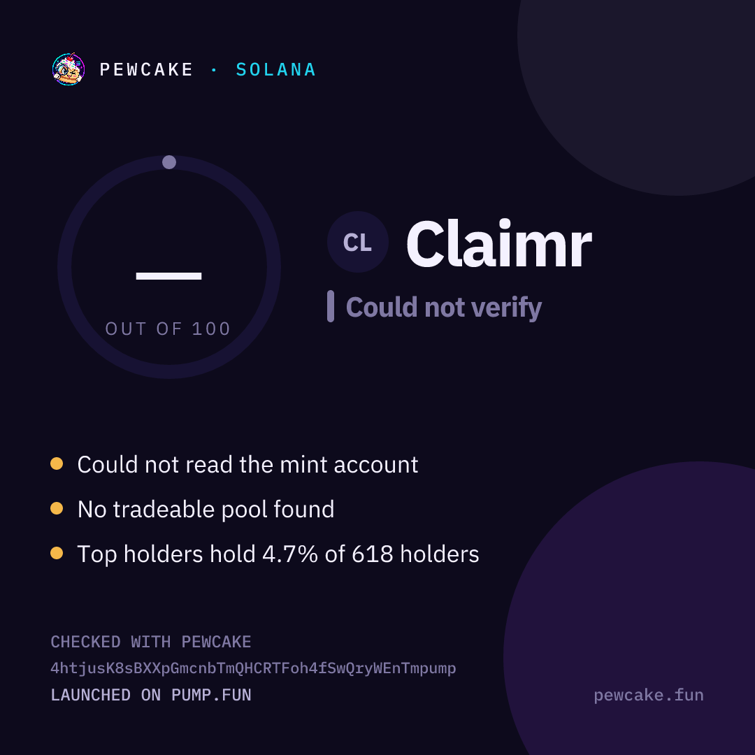 Pewcake risk card for Claimr