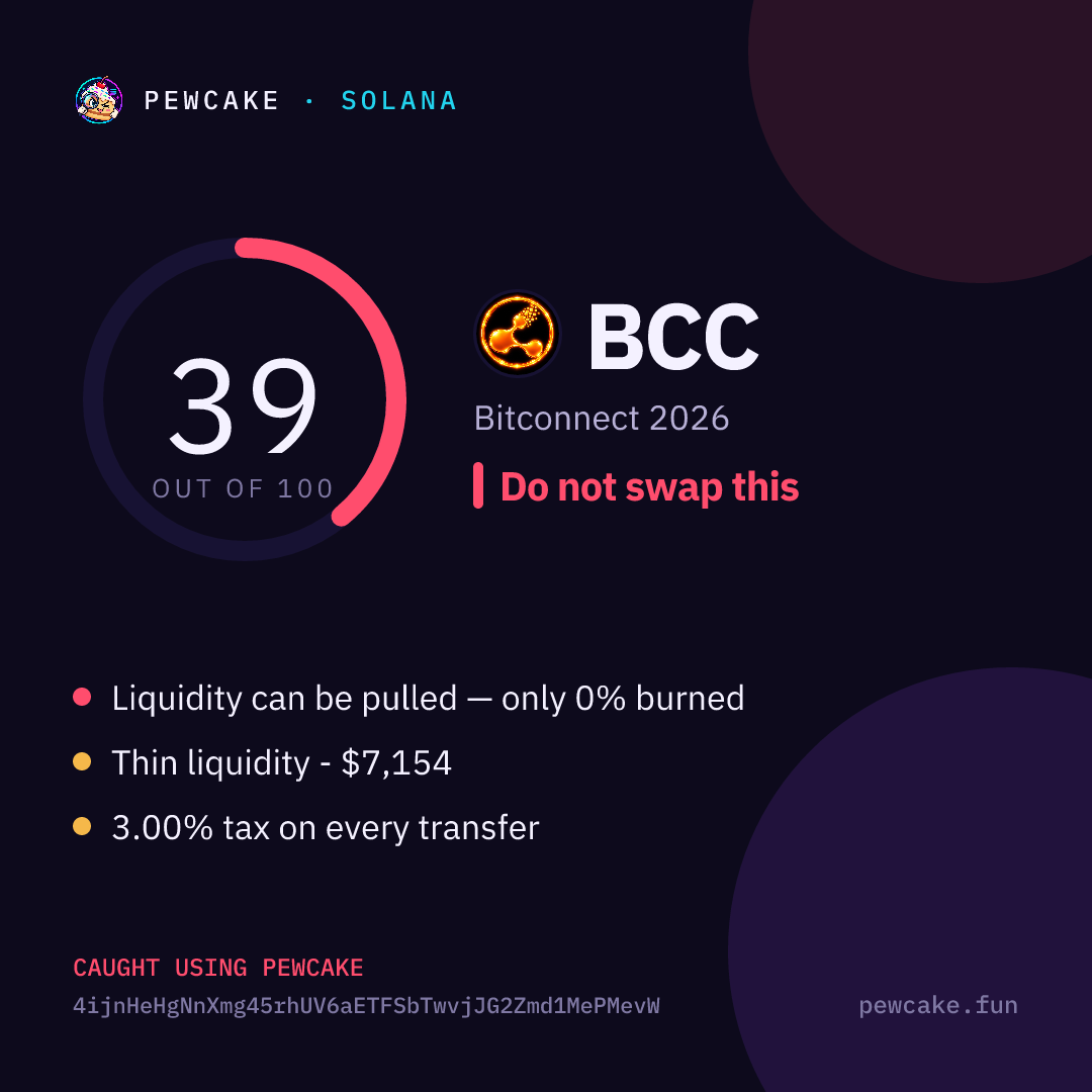 Pewcake risk card for BCC