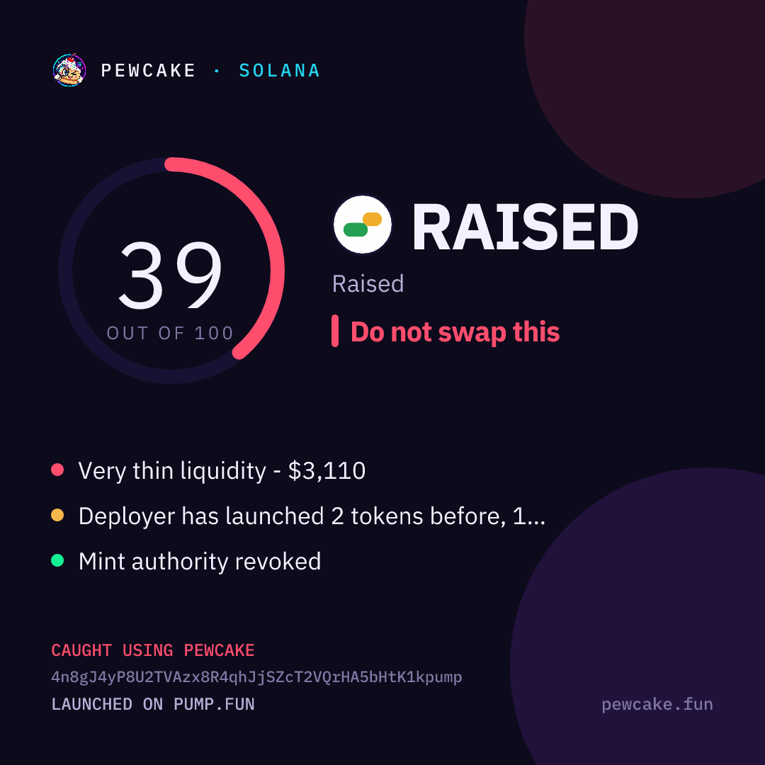 Pewcake risk card for RAISED
