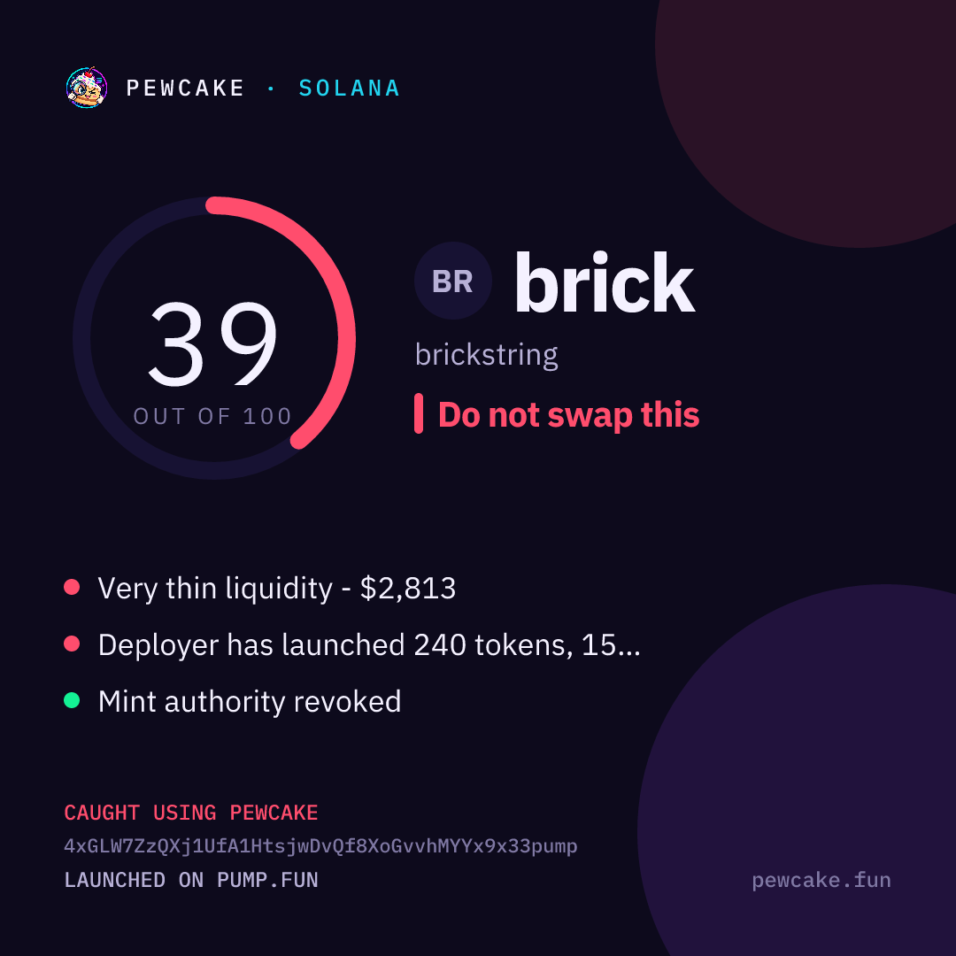 Pewcake risk card for brick