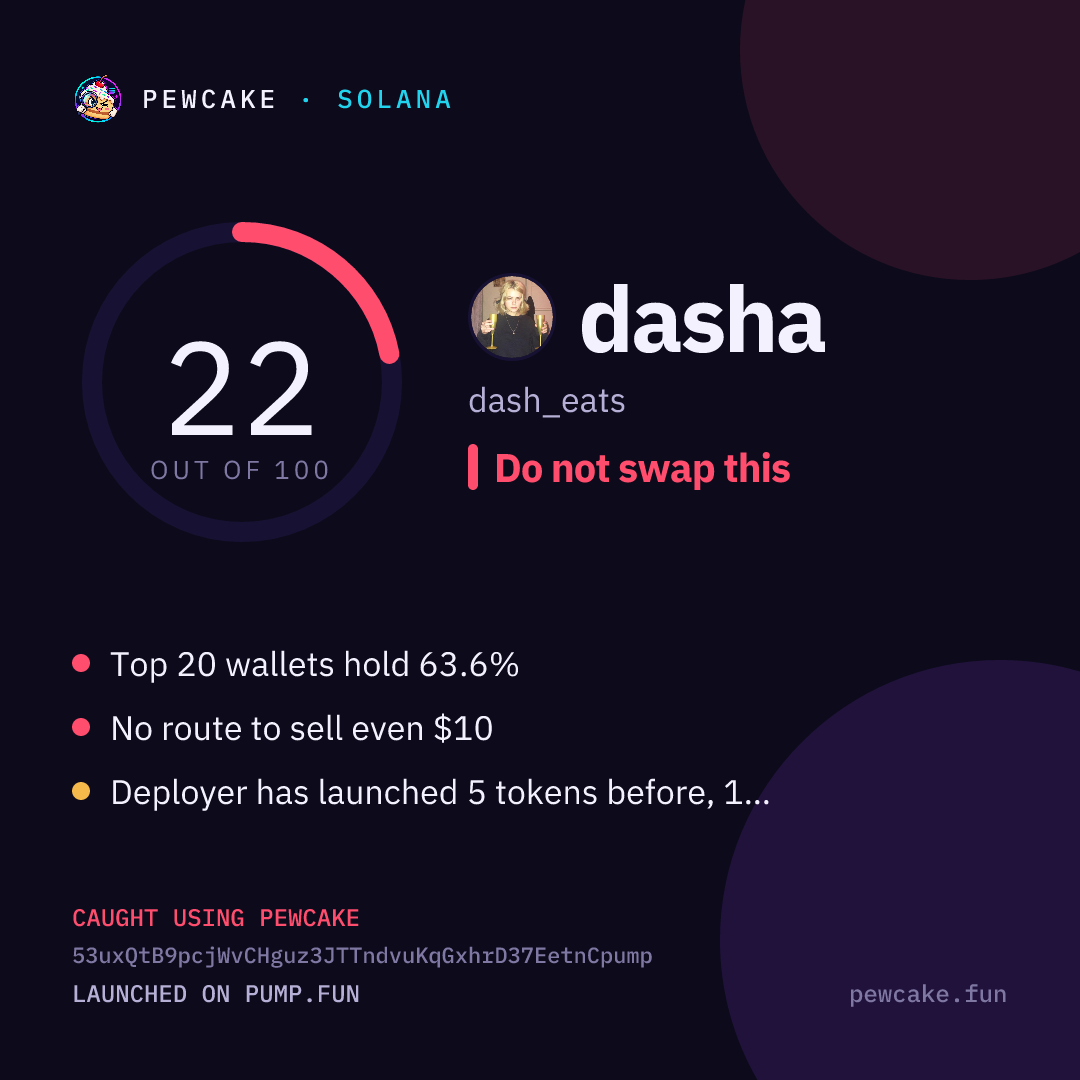 Pewcake risk card for dasha