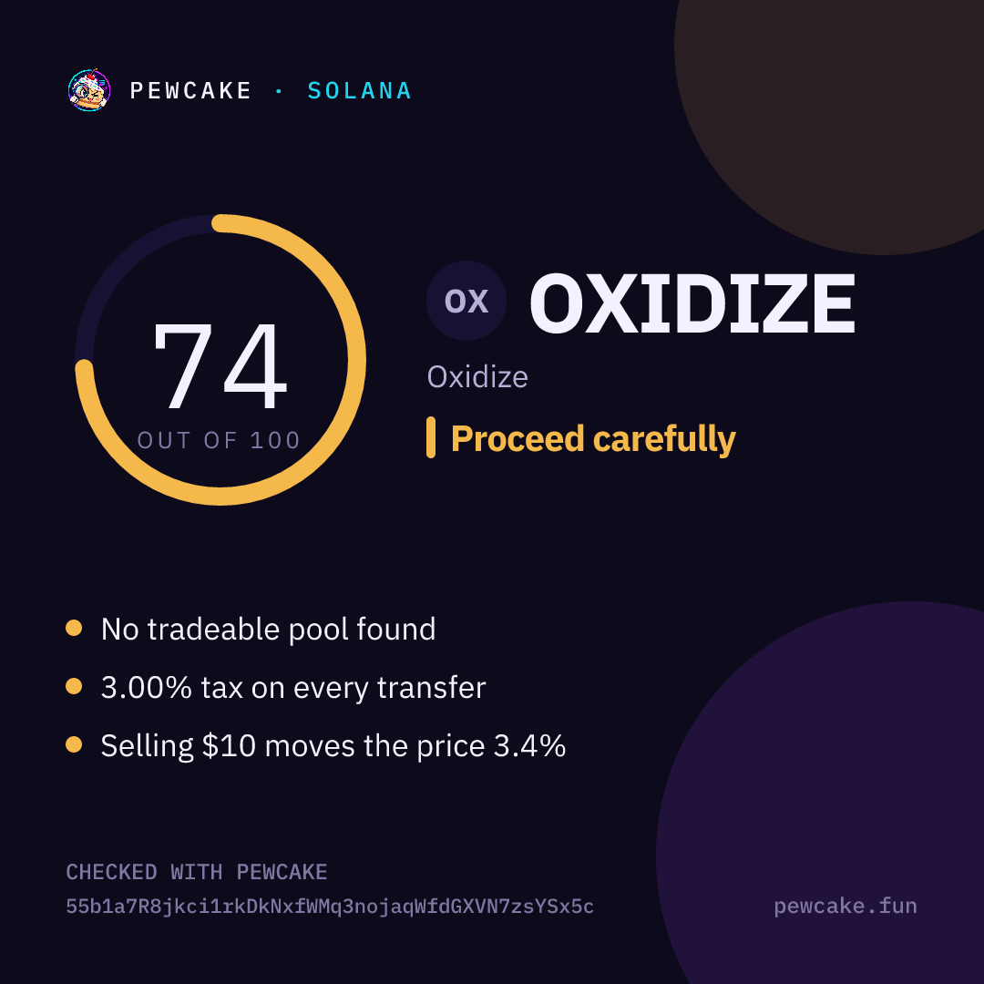 Pewcake risk card for OXIDIZE