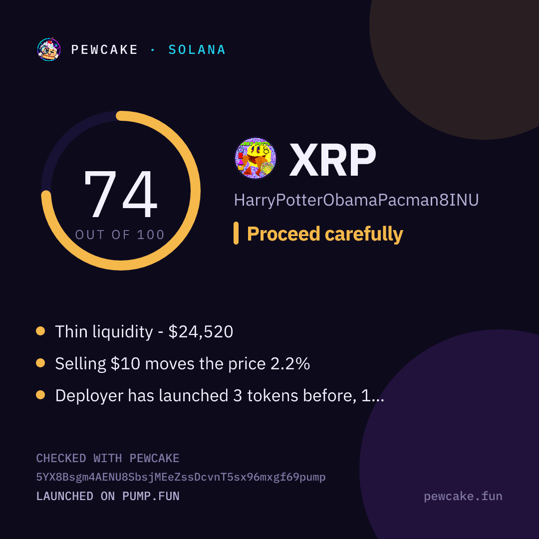 Pewcake risk card for XRP