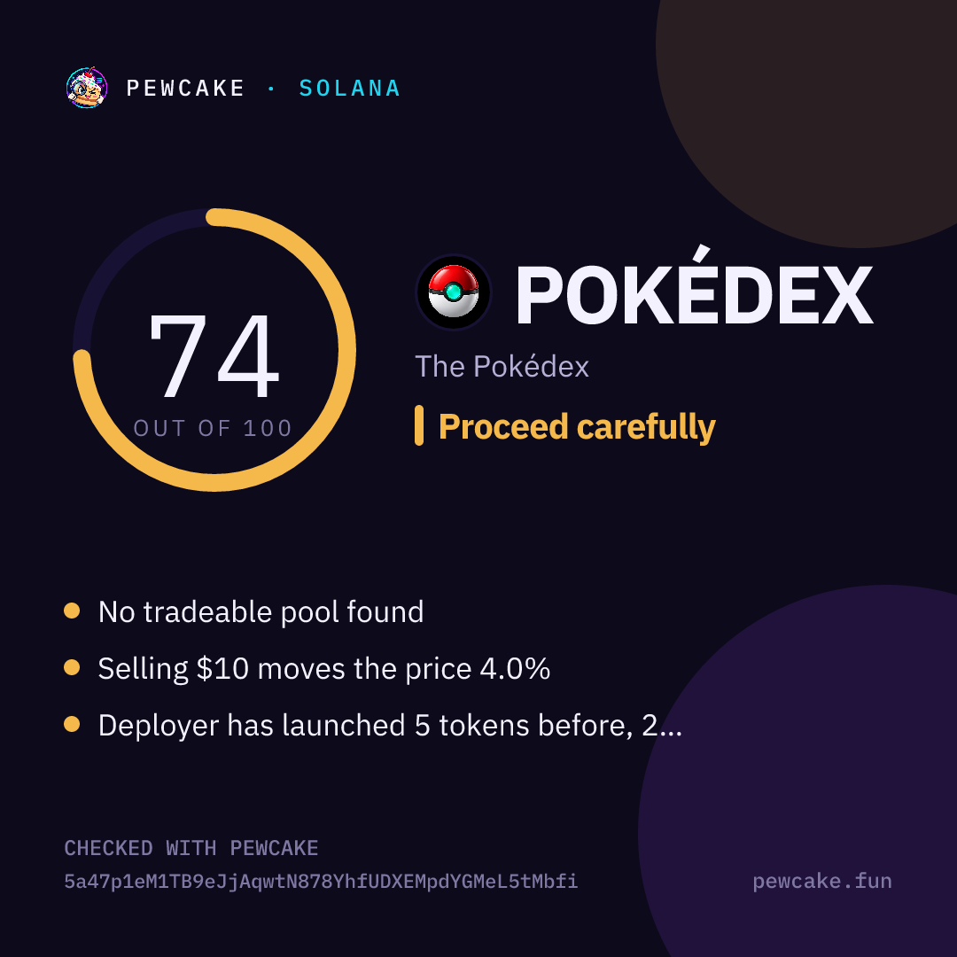 Pewcake risk card for POKÉDEX