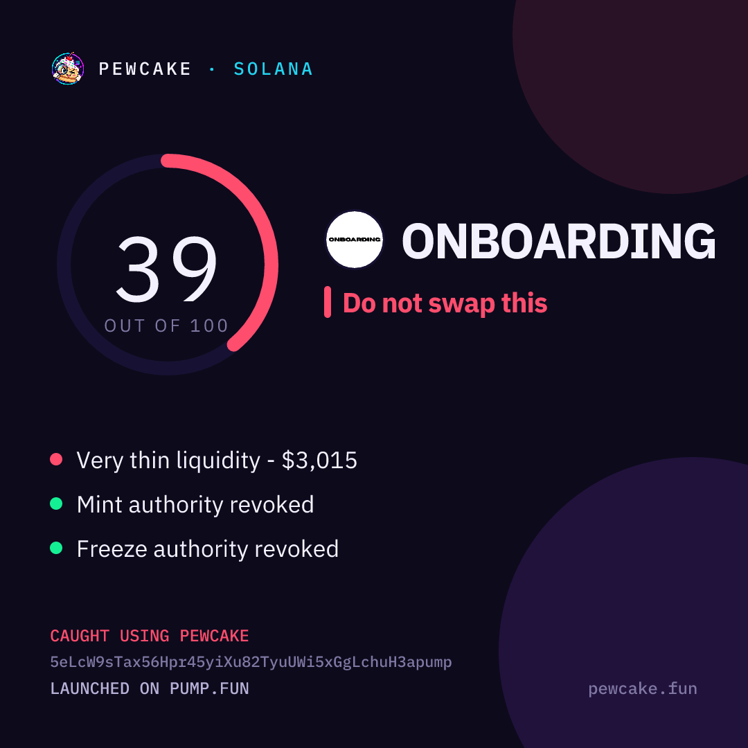 Pewcake risk card for ONBOARDING