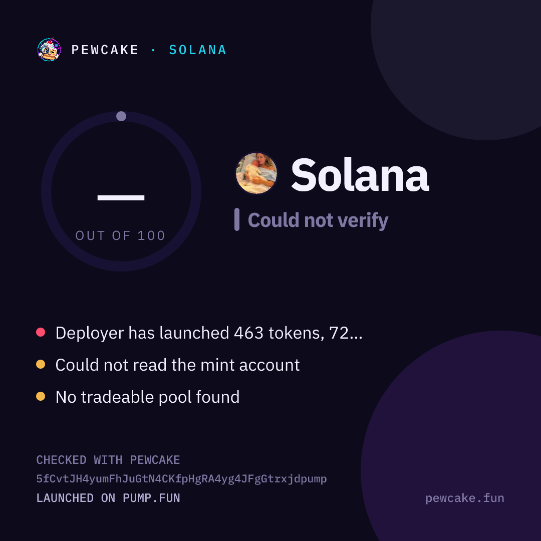 Pewcake risk card for Solana