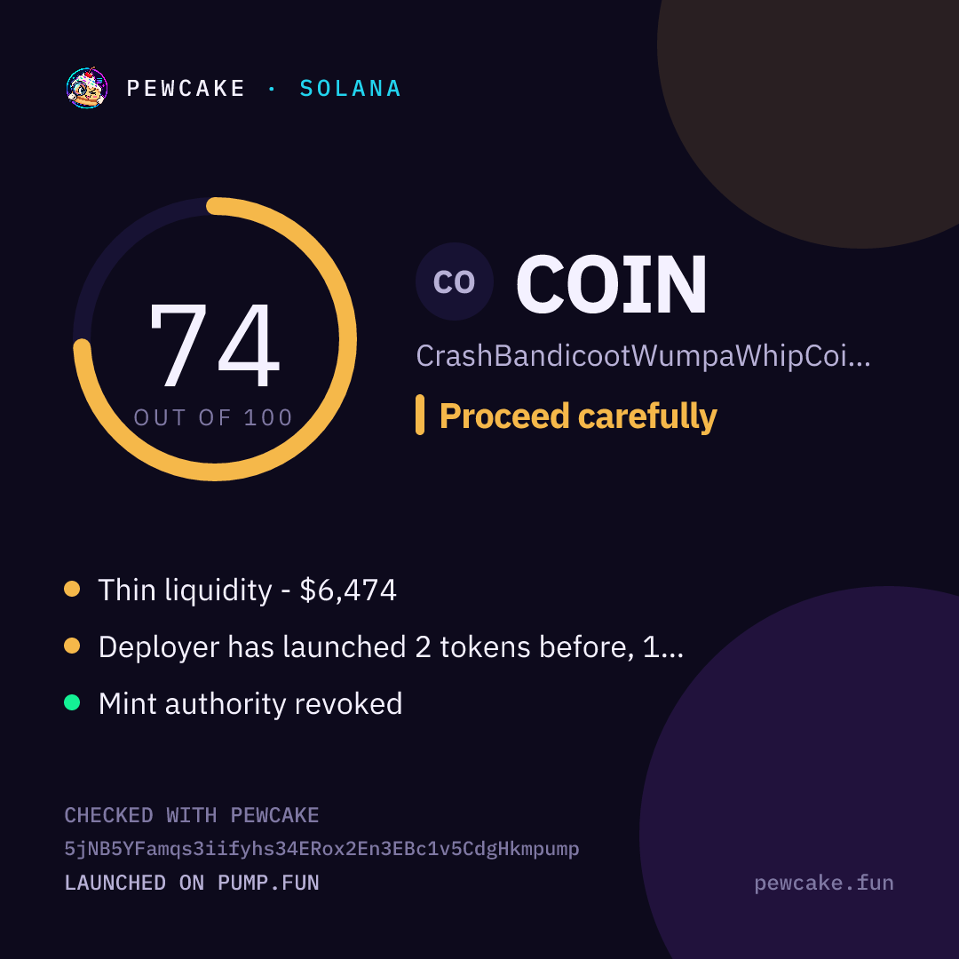 Pewcake risk card for COIN