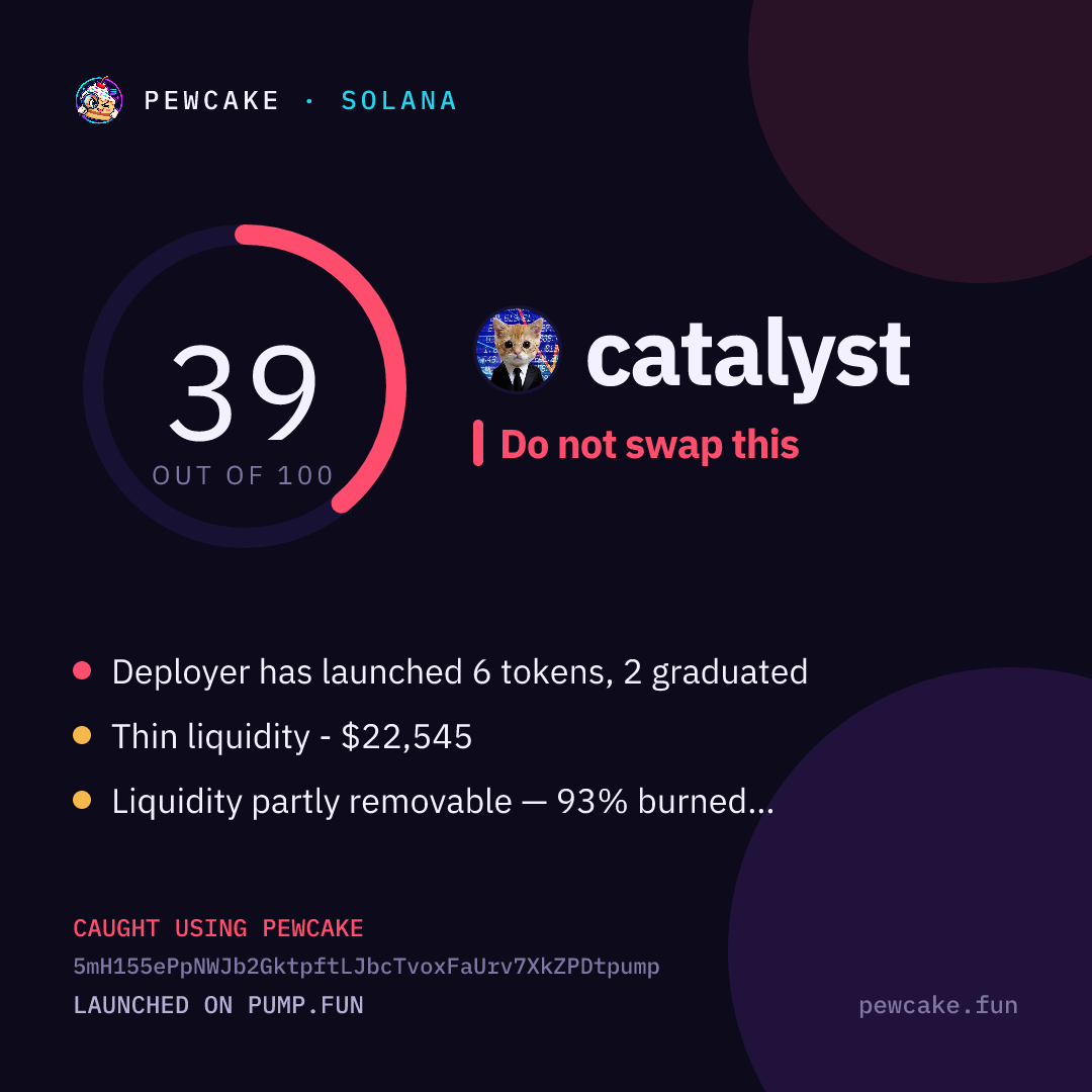 Pewcake risk card for catalyst