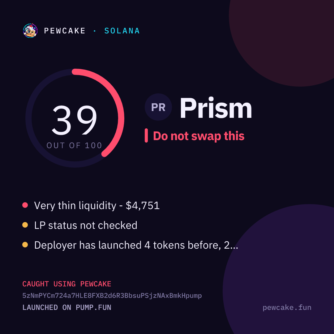 Pewcake risk card for Prism