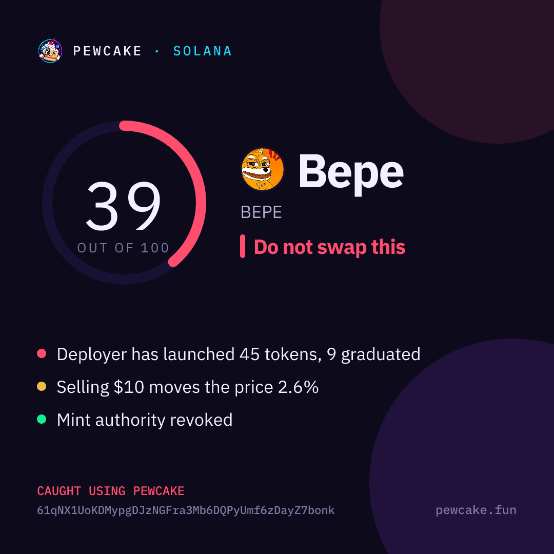 Pewcake risk card for Bepe