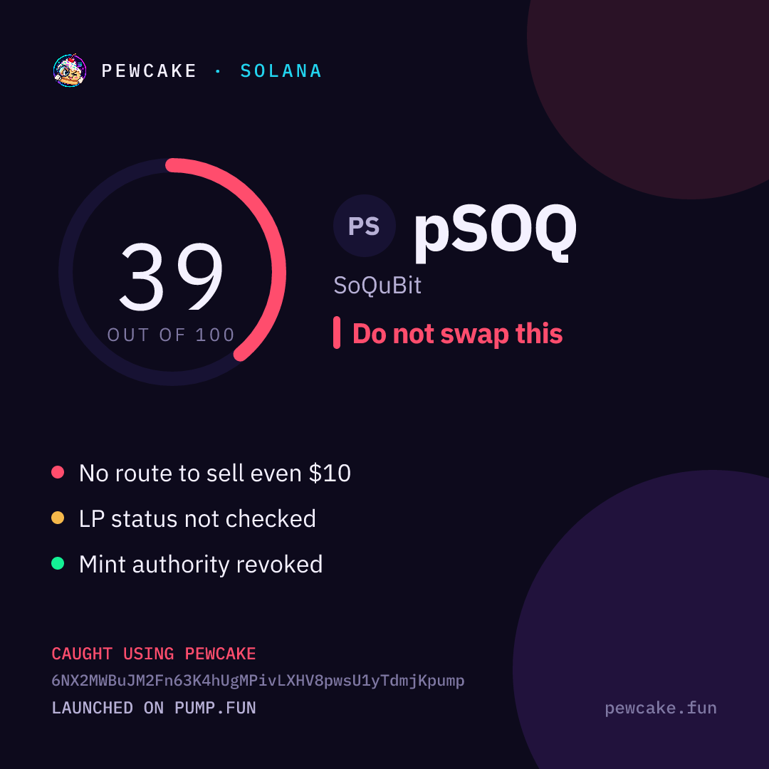 Pewcake risk card for pSOQ