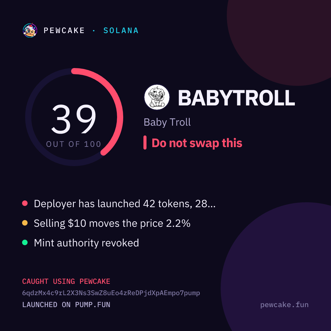 Pewcake risk card for BABYTROLL