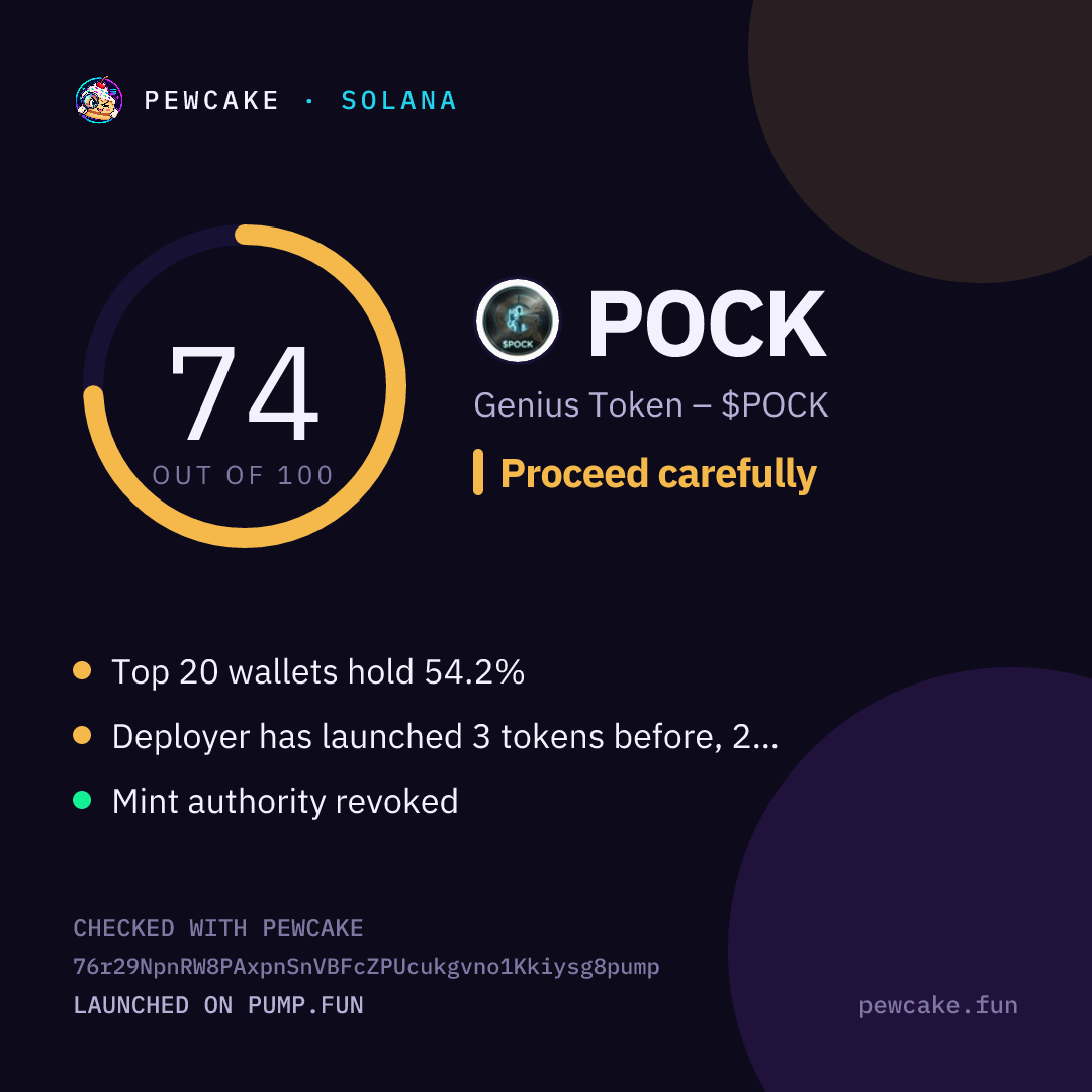 Pewcake risk card for POCK