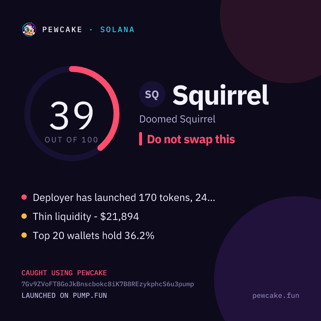 Pewcake risk card for Squirrel