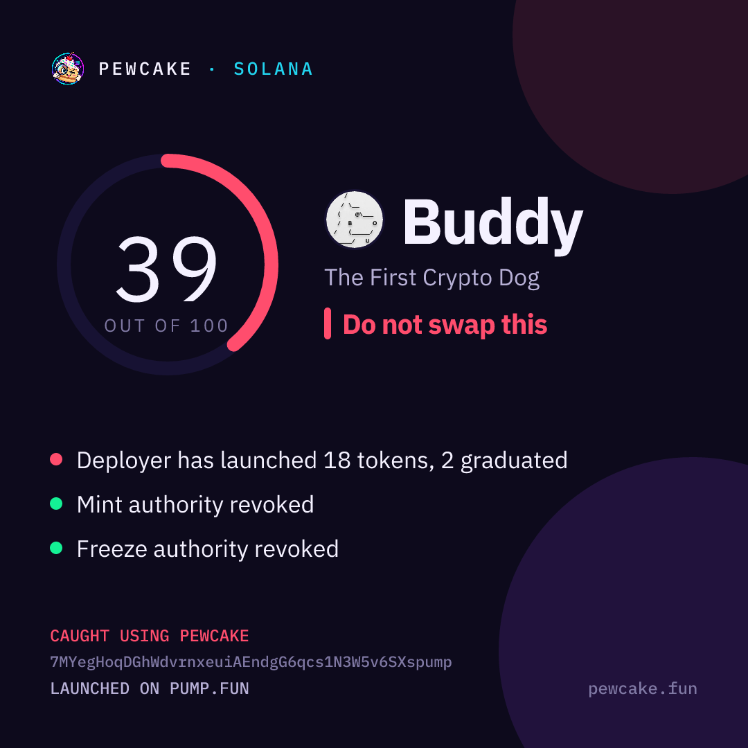 Pewcake risk card for Buddy