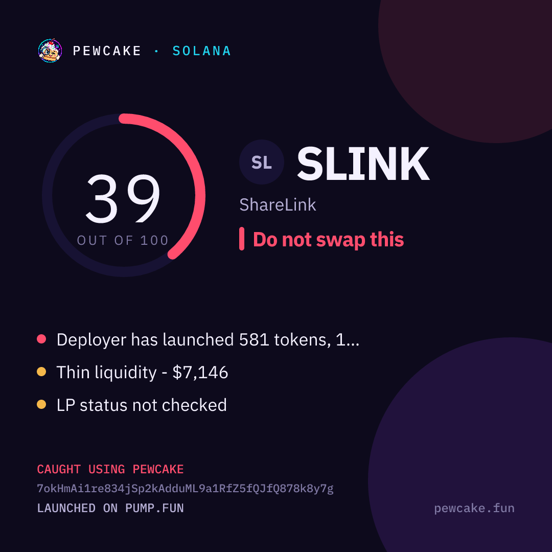 Pewcake risk card for SLINK