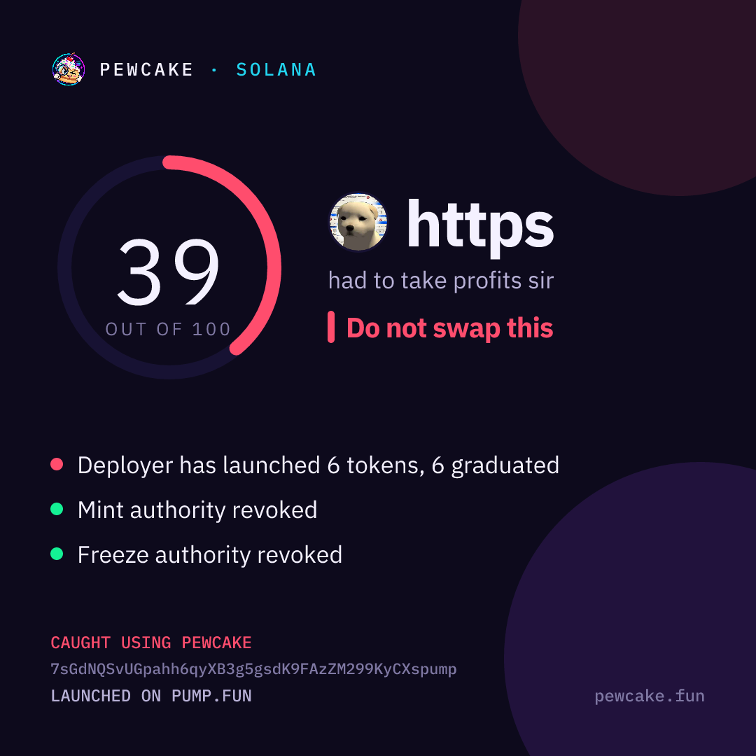 Pewcake risk card for https