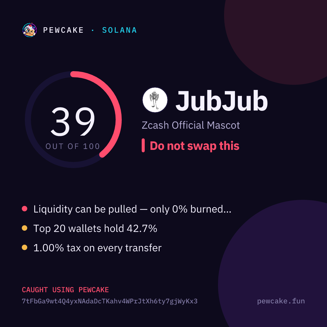 Pewcake risk card for JubJub