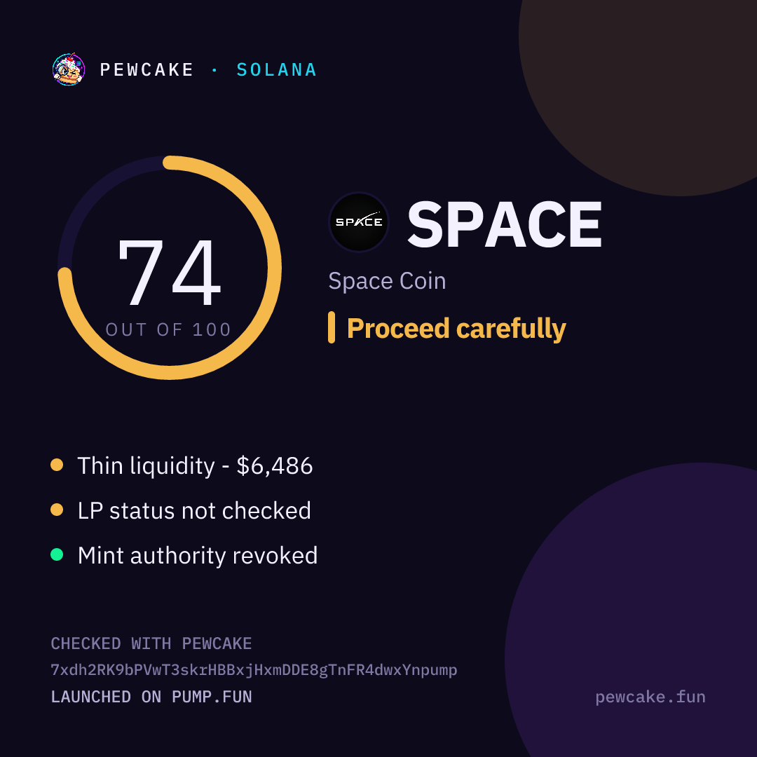 Pewcake risk card for SPACE