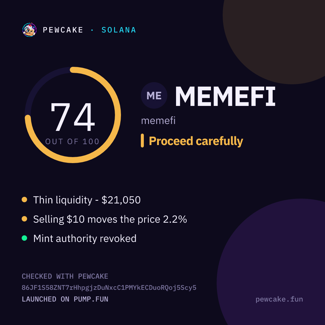 Pewcake risk card for MEMEFI