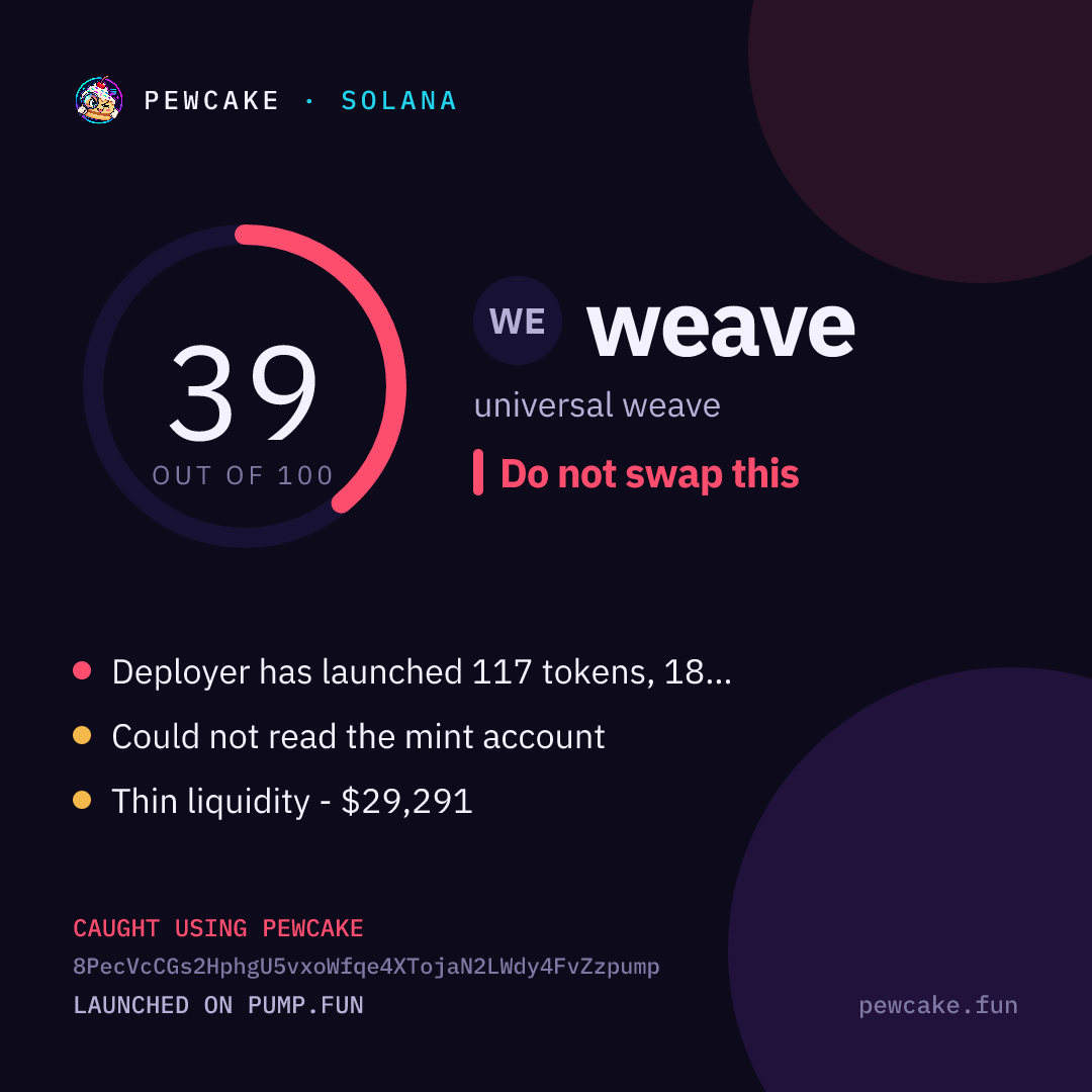Pewcake risk card for weave