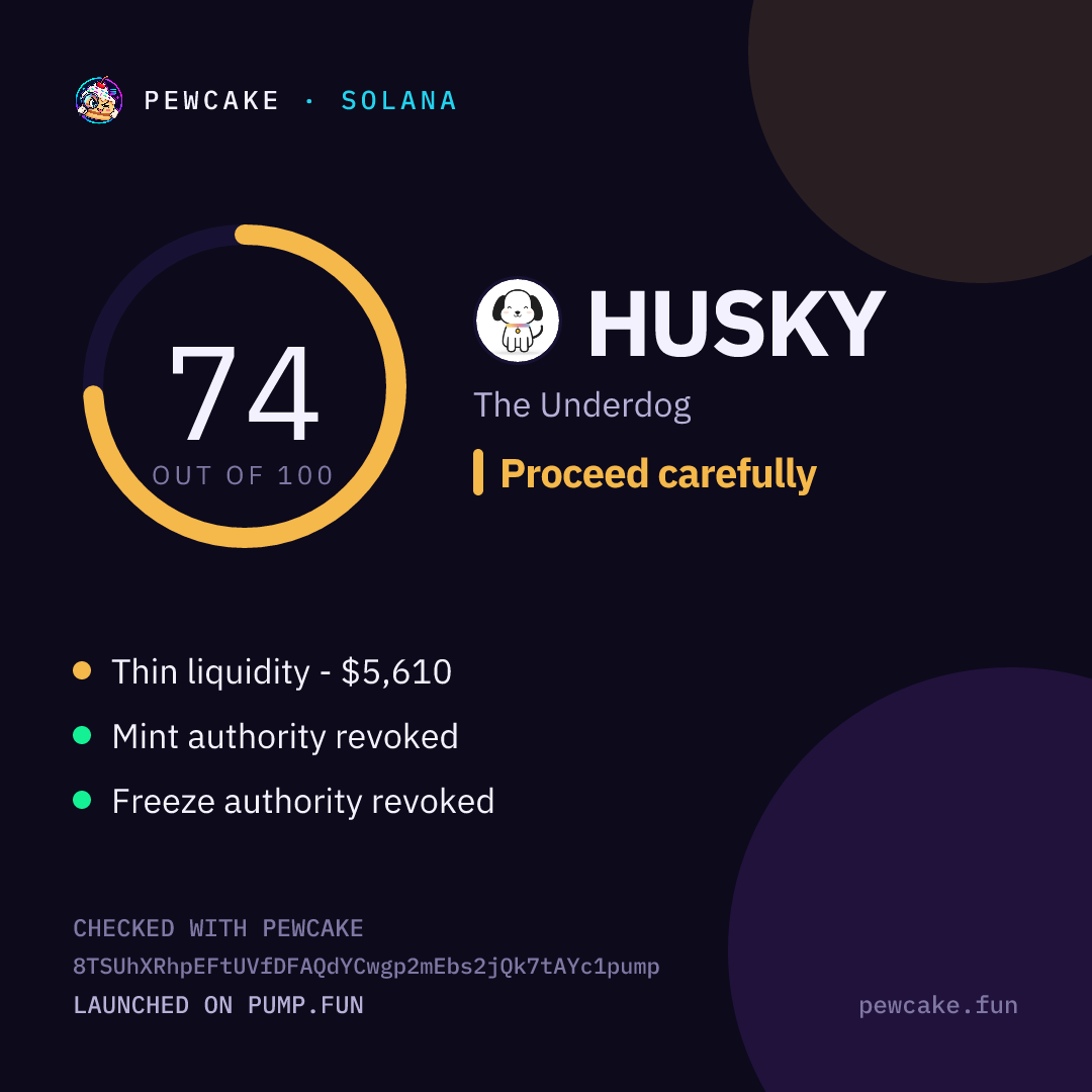 Pewcake risk card for HUSKY
