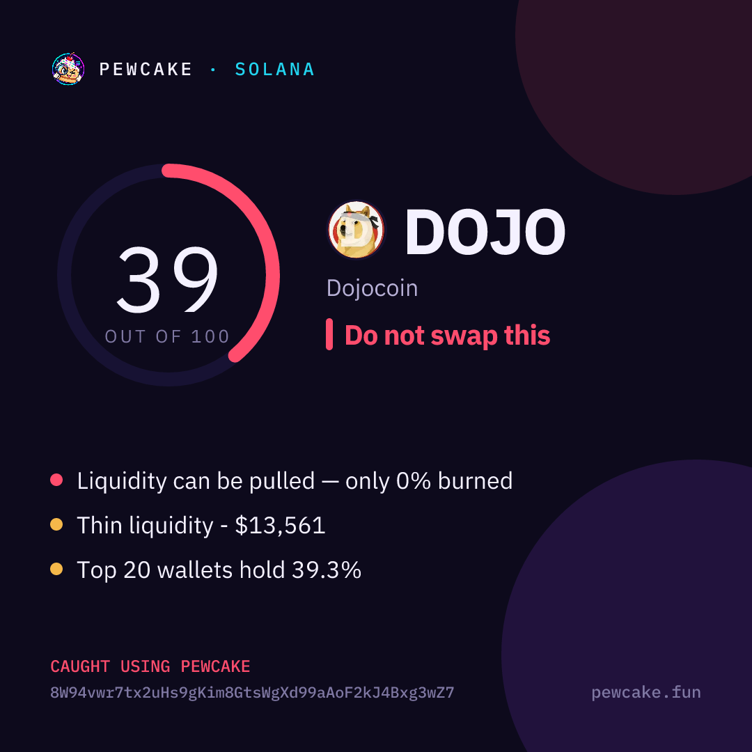 Pewcake risk card for DOJO