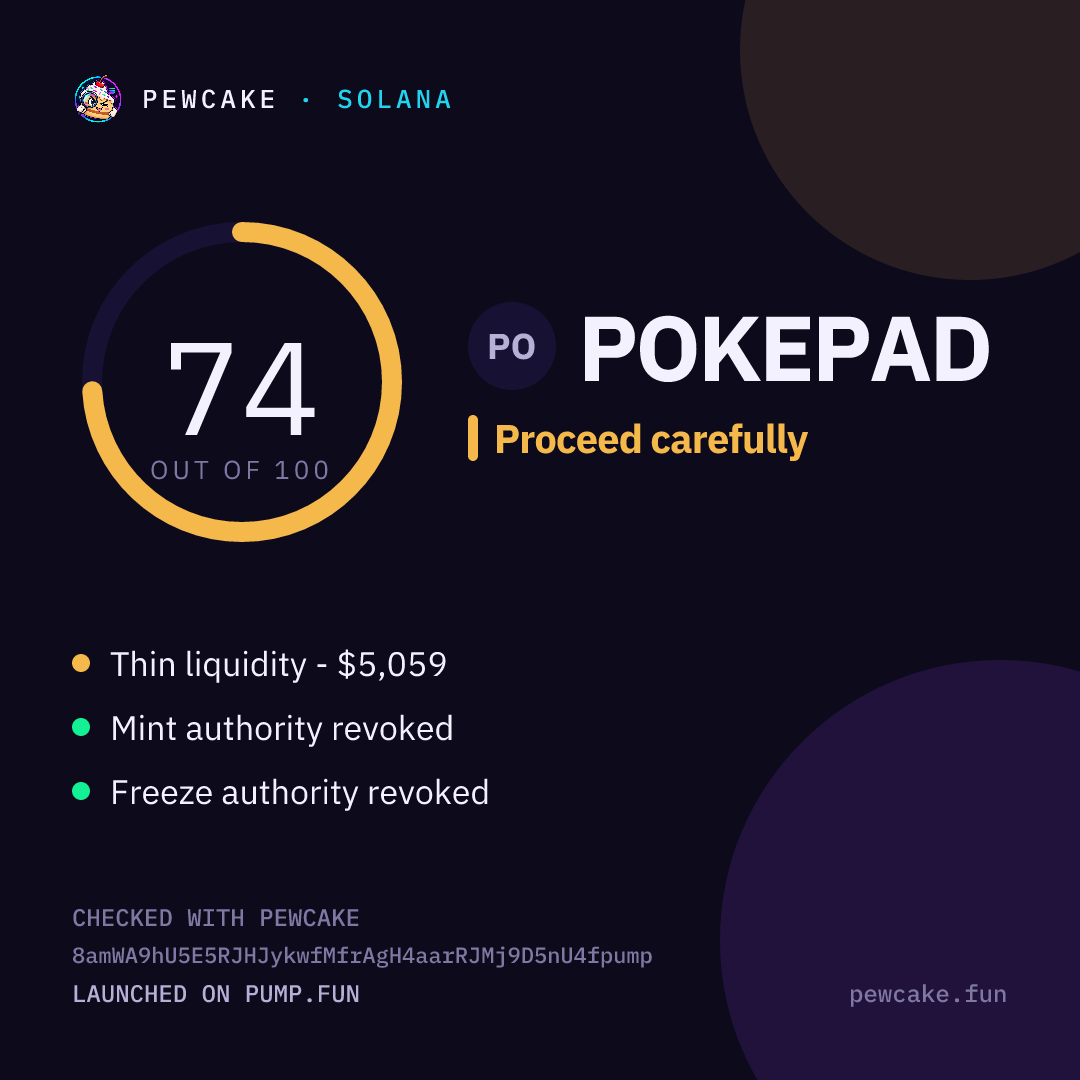 Pewcake risk card for POKEPAD