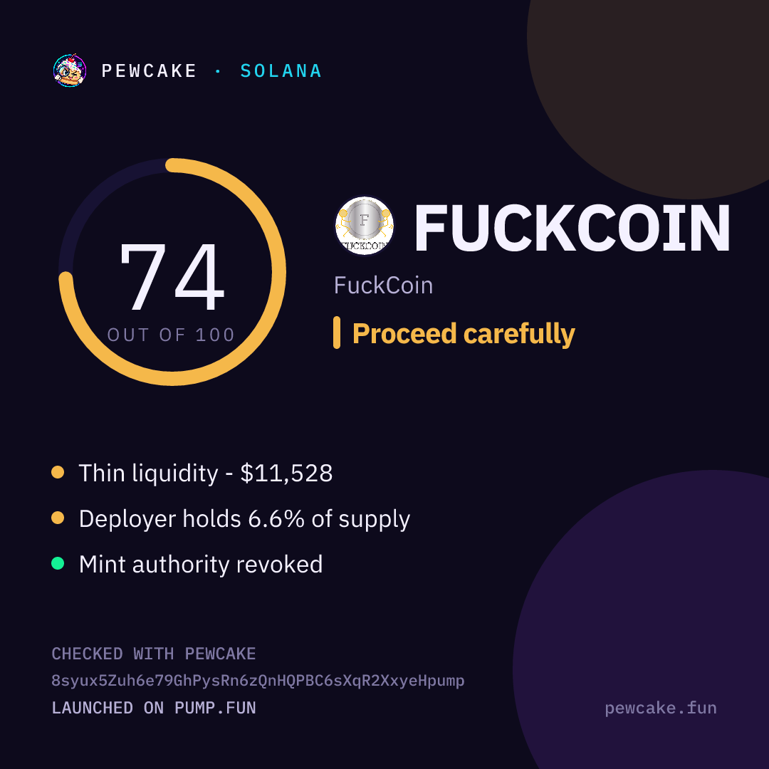 Pewcake risk card for FUCKCOIN