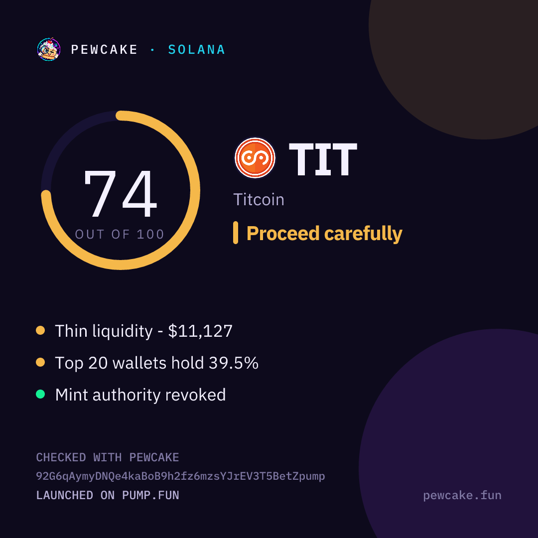 Pewcake risk card for TIT
