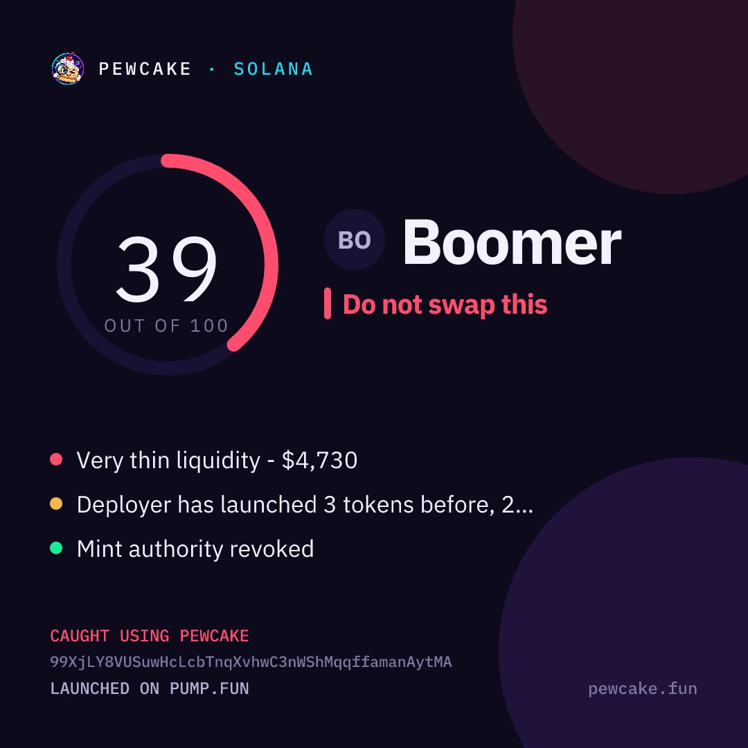 Pewcake risk card for Boomer