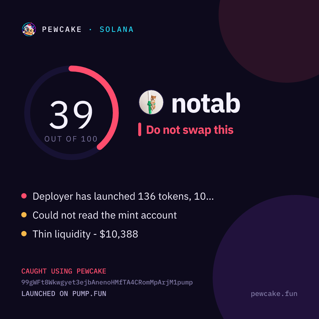 Pewcake risk card for notab