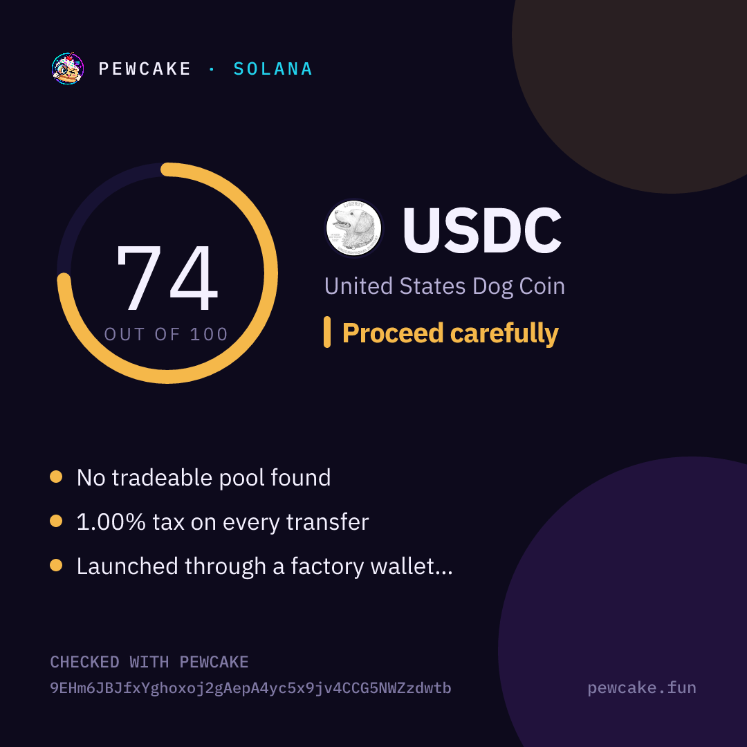Pewcake risk card for USDC